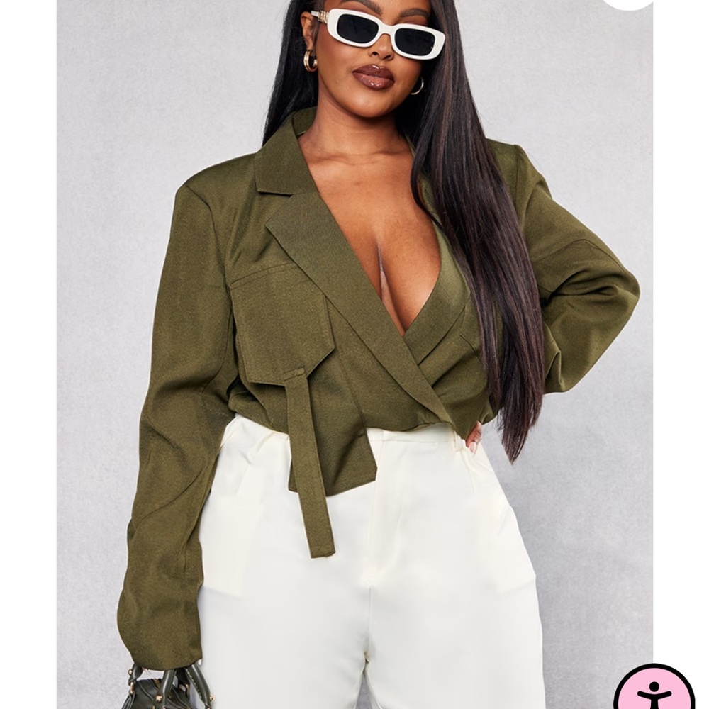 Olive Cropped Utility Blazer